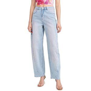 NWT AFRM Women's Archer Seamed Wide Leg Barrel Jeans, Pink light blue, 28